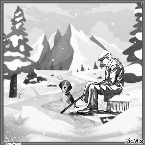 Der alte Mann und sein Hund - Free animated GIF