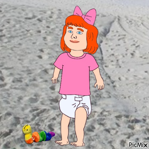 Baby and Inch at beach - gratis png