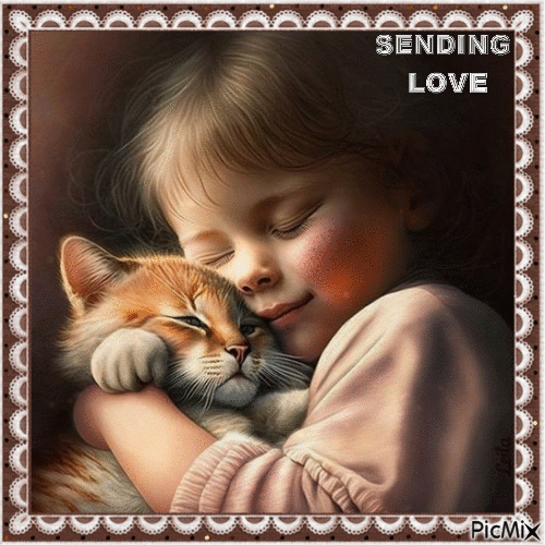 Sending Love. Girl, cat - GIF animé gratuit