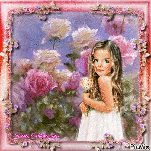 Criança com flores - Gratis geanimeerde GIF