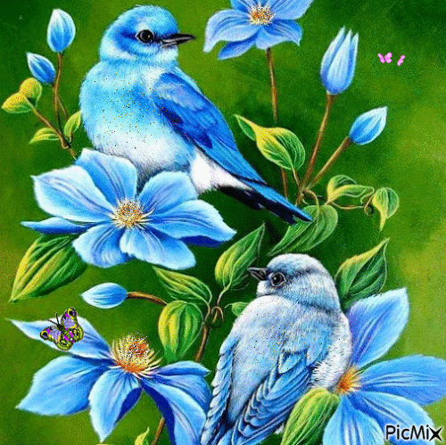 Birds and Flowers - Free animated GIF