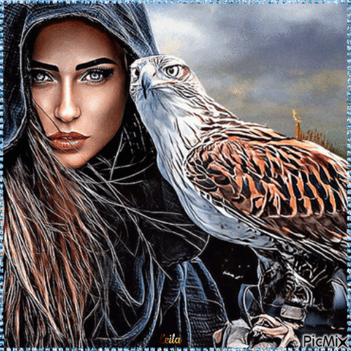 Woman, eagle - Gratis animeret GIF