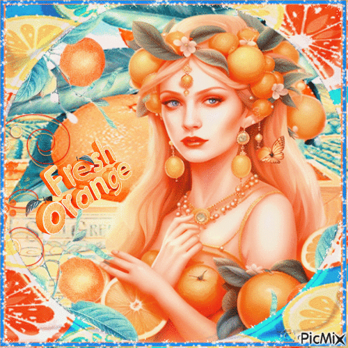 Summer woman orange blue fruit - GIF animado gratis