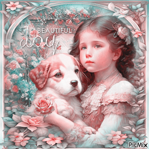 Dog girl vintage children - Безплатен анимиран GIF