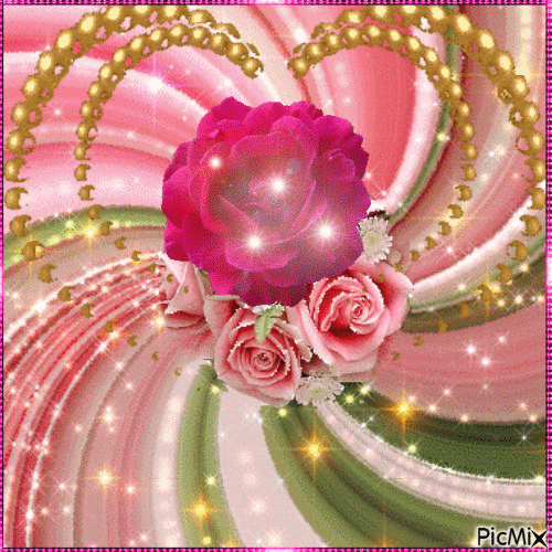 Розовая роза с сердечкой - Animovaný GIF zadarmo