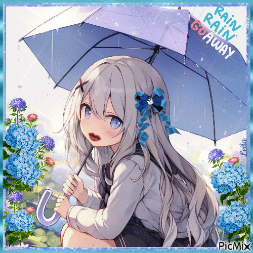 Rain, rain go away.... Manga girl - 無料のアニメーション GIF
