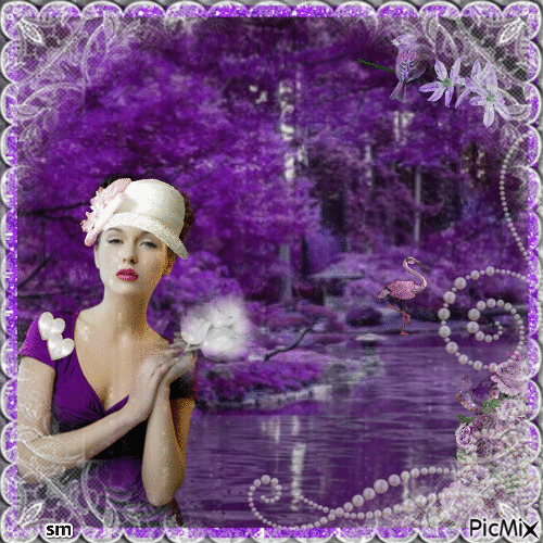 violeta y blanco en el bosque - GIF animado grátis
