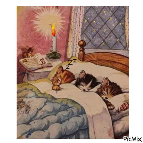 Bonne nuit chatons ! - Бесплатни анимирани ГИФ