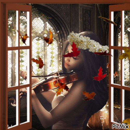 Playing Violin with the Leaves - Free animated GIF