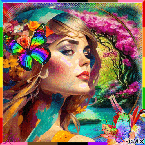 Art - Portrait de femme de toutes les couleurs - Безплатен анимиран GIF