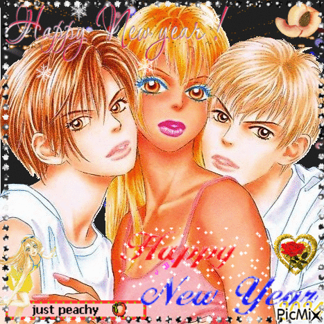 peach girl happy new year 2024 - Besplatni animirani GIF