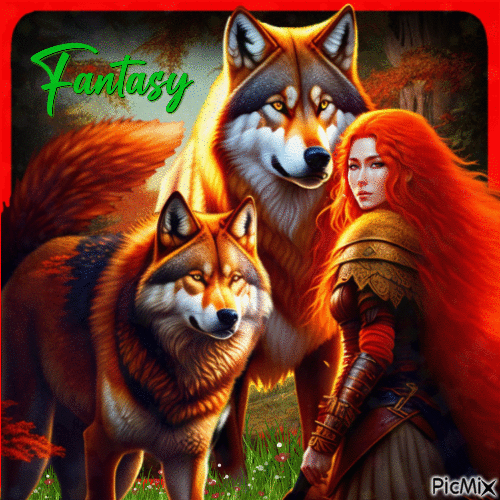 Woman and wolf - Fantasy - GIF animado gratis