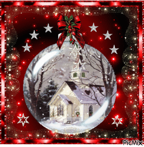 Christmas tree ball with a church - Gratis animerad GIF