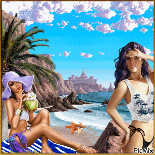 Femme au bord de la plage - 免费动画 GIF
