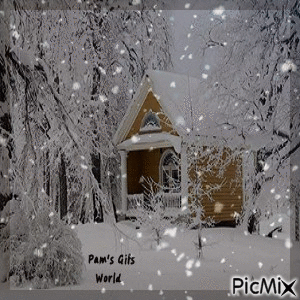 Brown Cottage in Snow - GIF animé gratuit