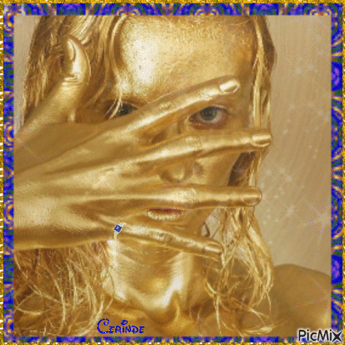 Portrait of a lady in blue and gold - GIF animé gratuit
