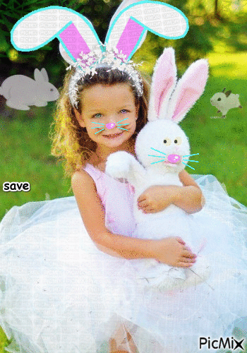 niña con conejos - Gratis animerad GIF