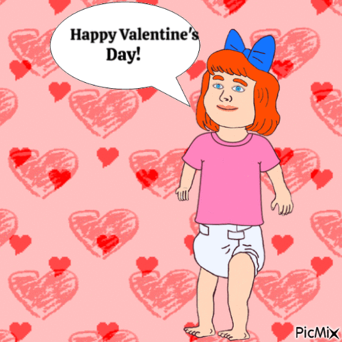 Redhead baby wishing a Happy Valentine's Day - Free animated GIF