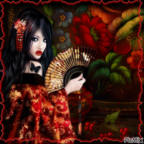 le bisou d'une geisha - Бесплатный анимированный гифка