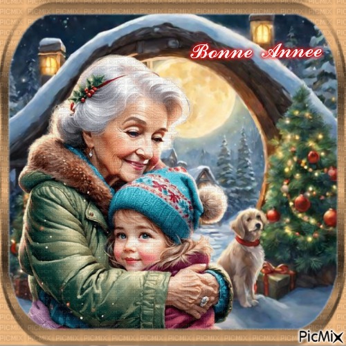 Grand-mère et petit-enfant - Nouvel an. - Free PNG