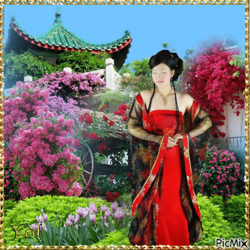Geisha dans le jardin - GIF animado grátis