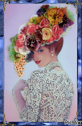 Femme avec un chapeau à fleurs - Δωρεάν κινούμενο GIF