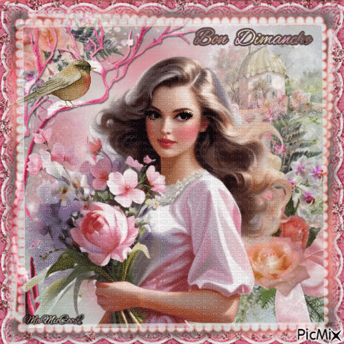 femme bouquet de fleur bon Dimanche - GIF animado gratis