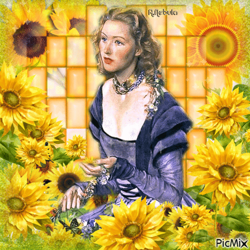 Woman vintage  Sunflowers - Gratis geanimeerde GIF