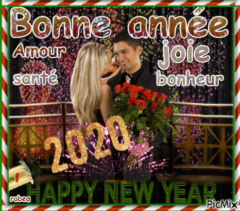 Bonne année 2020 amour joie santé bonheur - Zdarma animovaný GIF