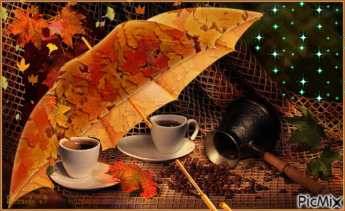 осень и кофе - GIF animé gratuit