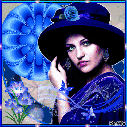 Femme au chapeau bleu - Gratis geanimeerde GIF