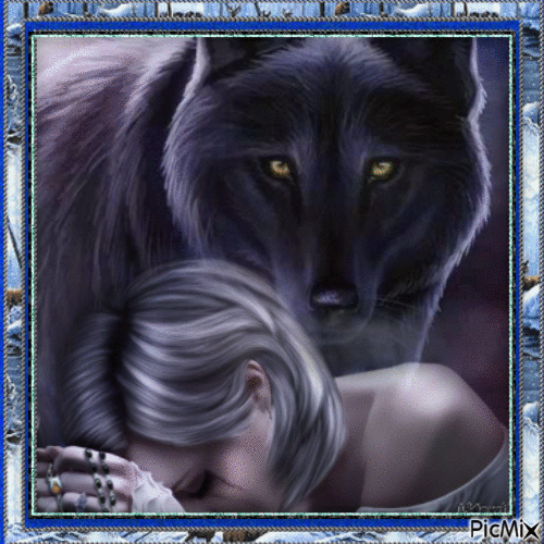 WOMAN WITH HER WOLF - Gratis animerad GIF
