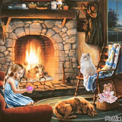 Evening by the fireplace. - GIF animasi gratis
