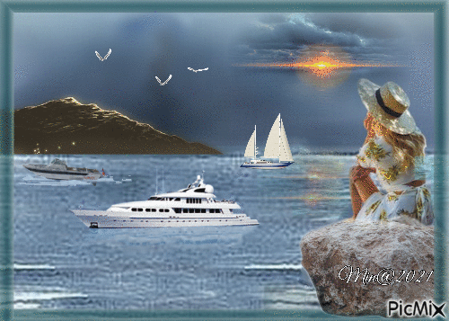 Min@    kvinna vid havet - 無料のアニメーション GIF