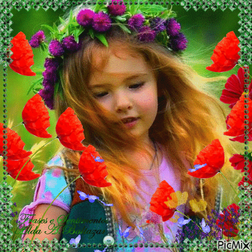 La petite fille et les fleurs/concours - GIF animado gratis