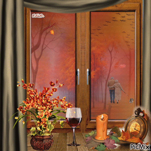 őszi ablak, autumn window - Ingyenes animált GIF