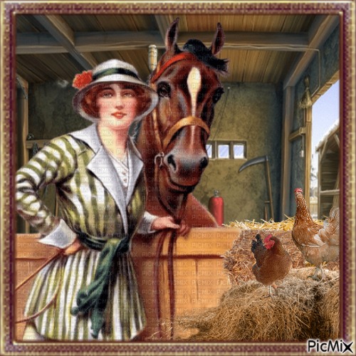 Femme et cheval - Vintage. - Free PNG