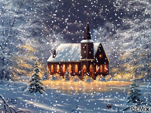 Snowy Church - Nemokamas animacinis gif