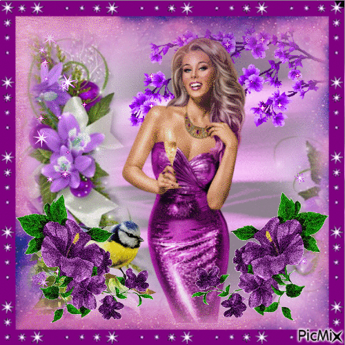 purple lady with wine - Бесплатни анимирани ГИФ