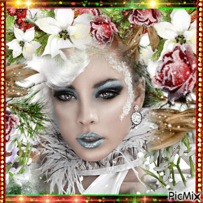 woman in snow flowers - GIF animé gratuit