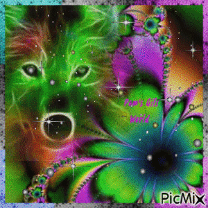 Wolf and Flowers - Free animated GIF