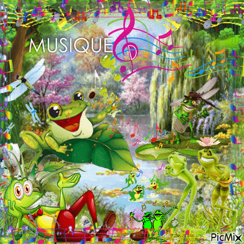 les grenouilles en musique - 無料のアニメーション GIF