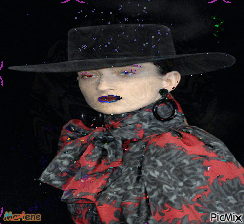 Portrait Woman Colors Deco Glitter Fashion Glamour Black Hat - GIF animé gratuit