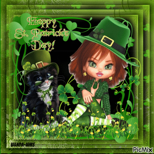St. Patrick's-girl-cats - Free animated GIF