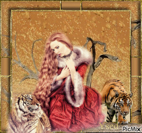 La mujer y el tigre - GIF animado gratis
