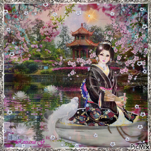 La geisha dans son jardin - Free animated GIF