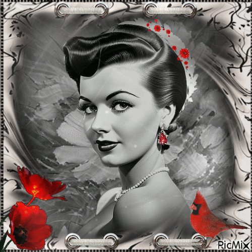 Mujer en blanco y negro con un toque de rojo - Безплатен анимиран GIF
