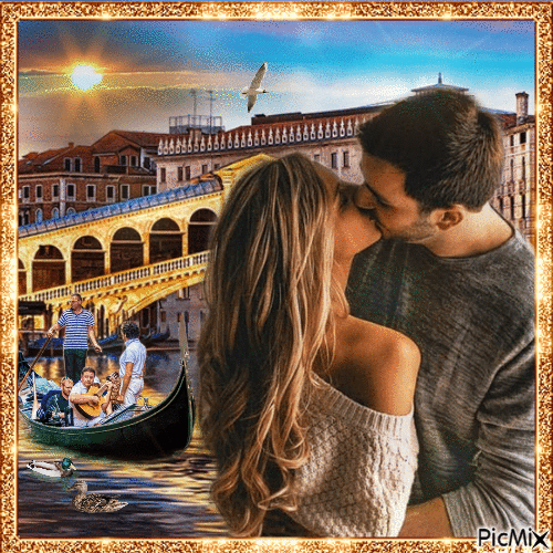 Kuss... Verliebtes Paar in Venedig - Bezmaksas animēts GIF