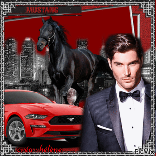 Voiture et cheval Mustang - GIF animate gratis