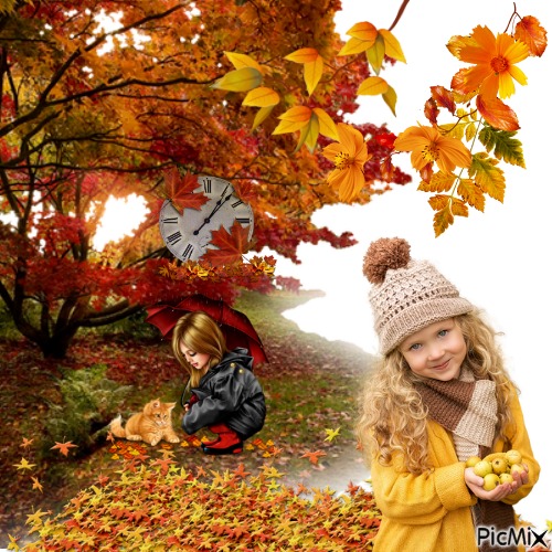Niñas en otoño - безплатен png